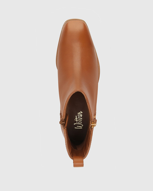Elsie Dark Cognac Leather Ankle Boot & Wittner & Wittner Shoes