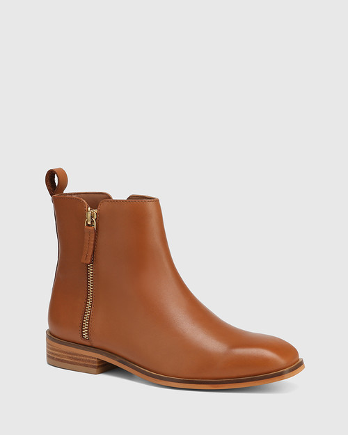 Elsie Dark Cognac Leather Ankle Boot