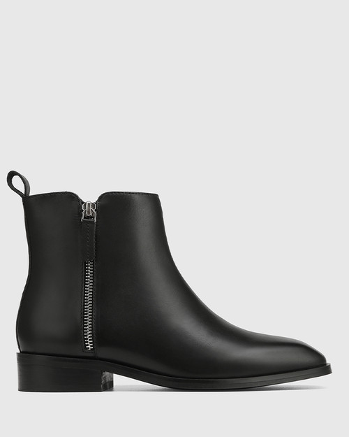 Elsie Black Leather Ankle Boot