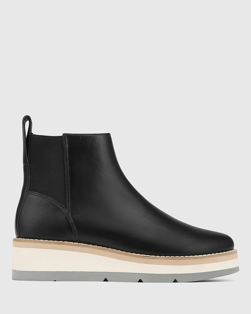 Lenina Black Leather Flatform Ankle Boot & Wittner & Wittner Shoes