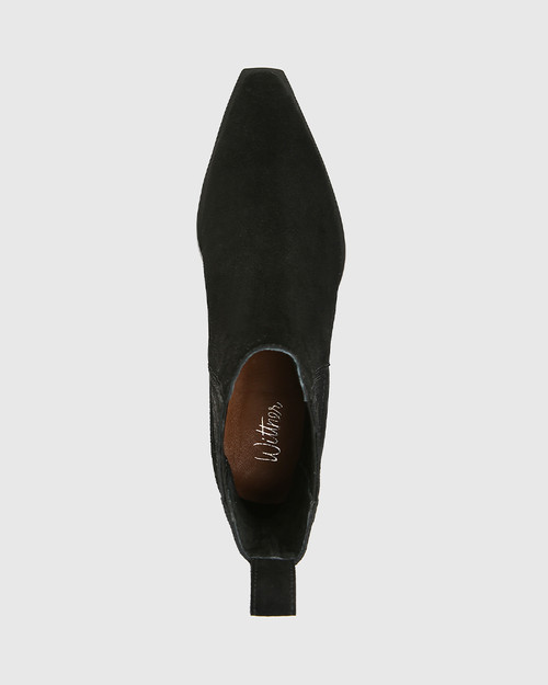 Gadot Black Suede Block Heel Ankle Boot & Wittner & Wittner Shoes