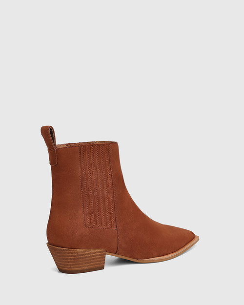 Gadot Russet Nubuck Block Heel Ankle Boot