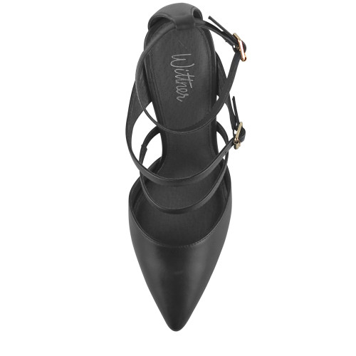 Herena Black Leather Ankle Strap Pointed Toe Stiletto Heel. & Wittner & Wittner Shoes