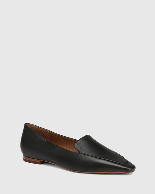 Avery Black Leather Snib Toe Loafer 