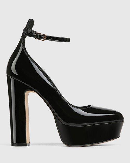 Womens Stacie Black Satin Block High-heel Platform Sandal | Nina Shoes