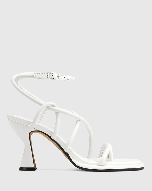 Dos Lados - Cross Strap Sexy Heel Sandal - Vegan Black and White Leather -  Burju Shoes