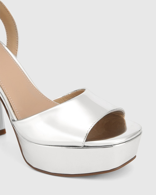 Wilora Silver Mirror Patent Leather Platform Heel Sandal  & Wittner & Wittner Shoes