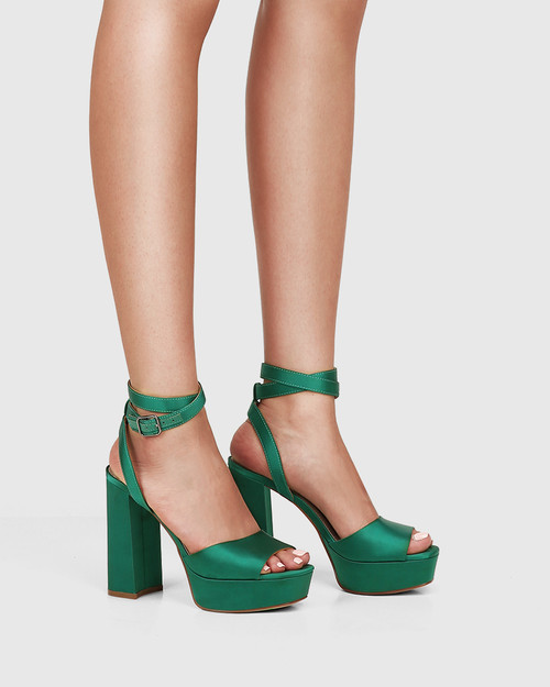 Wilora Emerald Recycled Satin Platform Heel Sandal  & Wittner & Wittner Shoes