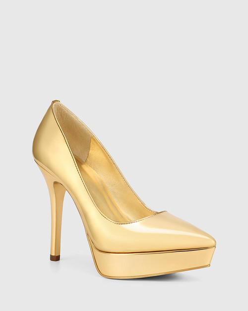 Yvette Gold Mirror Patent Leather Platform Heel Pump & Wittner & Wittner Shoes