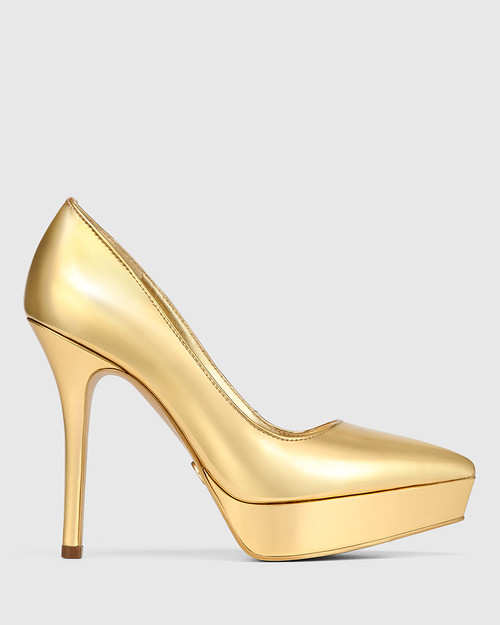 Yvette Gold Mirror Patent Leather Platform Heel Pump & Wittner & Wittner Shoes