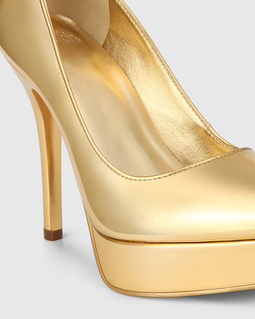 Yvette Gold Mirror Patent Leather Platform Heel Pump & Wittner & Wittner Shoes