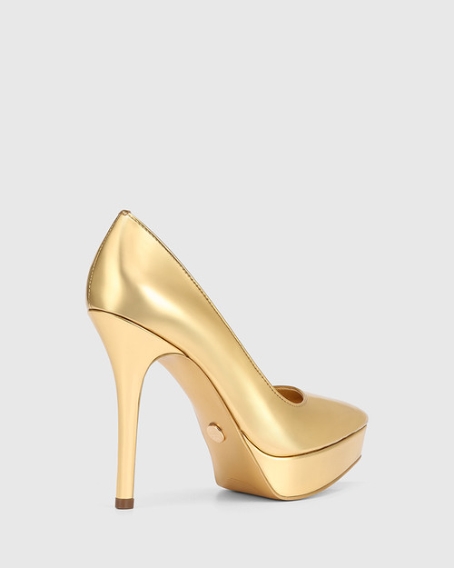 Yvette Gold Mirror Patent Leather Platform Heel Pump & Wittner & Wittner Shoes