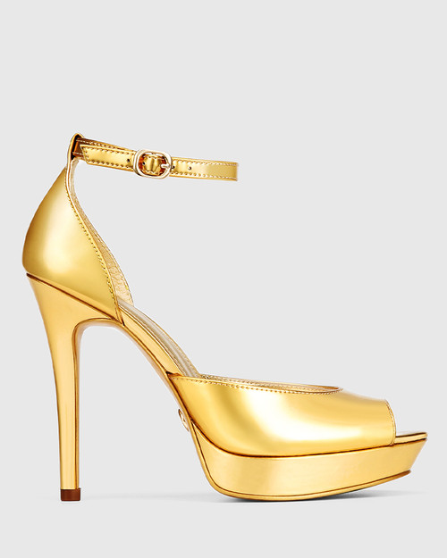 Amazon.com | Delicious Shoe's Women Stiletto High Heels Anklet Gold Chain  Lock Ankle Strap Open Peep Toe Pointed Reflective Surface Golden Mirror  Scarlet-S Neon Yellow 7 | Heeled Sandals