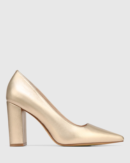 Huda Champagne Metallic Leather Block Heel Pump & Wittner & Wittner Shoes