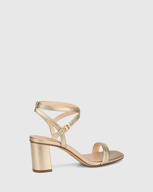 Carelinah Champagne Metallic Leather Block Heel Sandal