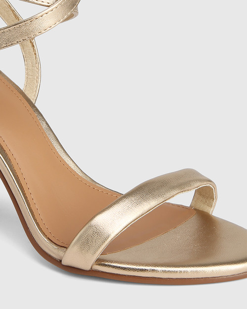 Raven Champagne Metallic Leather Block Heel Sandal