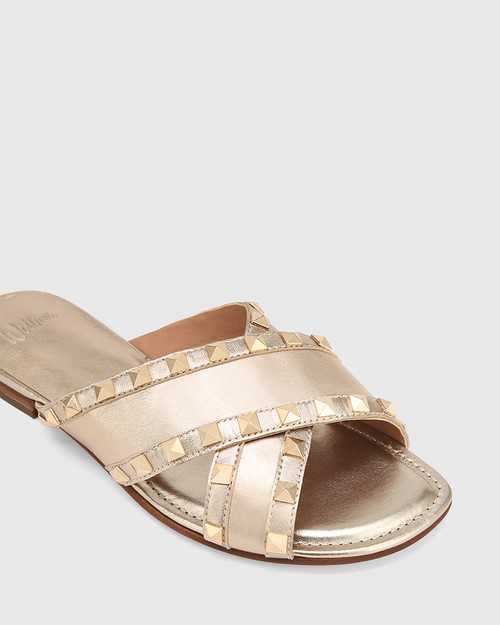 High Esmée Sandals - Smooth Gold - Crackled metallic goatskin leather -  Sézane