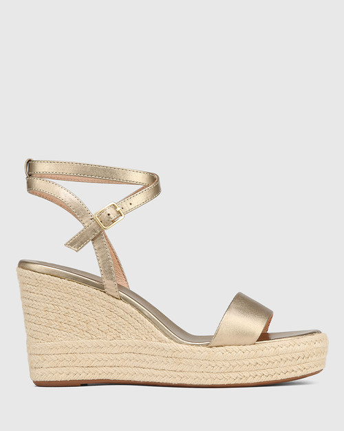 Veorra Champagne Metallic Leather Espadrille Wedge Sandal