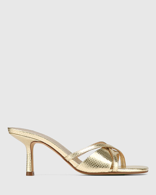 Char Gold Metallic Leather Stiletto Heel Sandal