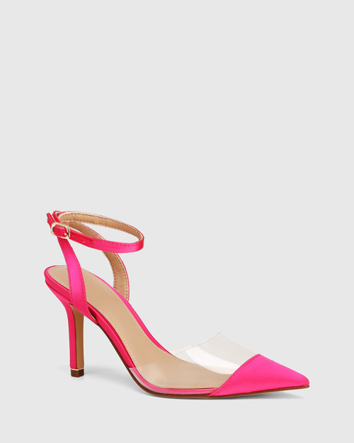 Quique Hot Pink Recycled Satin And Vinyl Stiletto Heel Pump