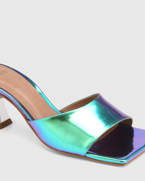 Women's Square Open Toe Clear Block High Heels Holographic - Temu