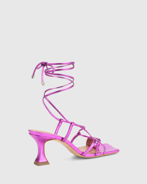 Otavia Fuchsia Croc Embossed Metallic Leather Flared Heel Sandal & Wittner & Wittner Shoes