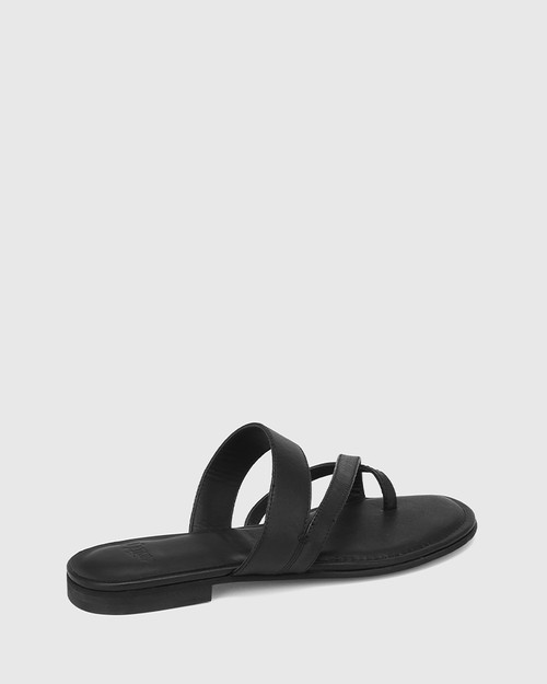 Cairns Black Leather Flat Sandal & Wittner & Wittner Shoes