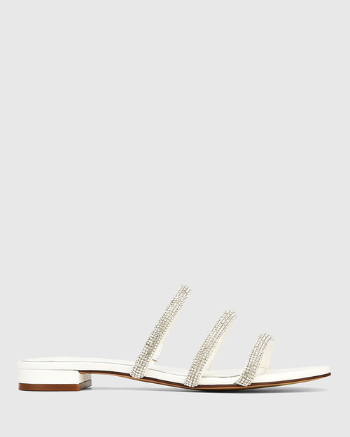 Britte White Microsuede With Diamante Flat Sandal & Wittner & Wittner Shoes