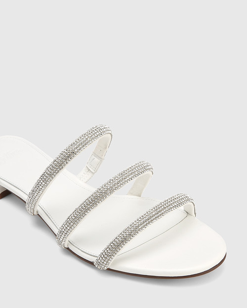 Britte White Microsuede With Diamante Flat Sandal & Wittner & Wittner Shoes