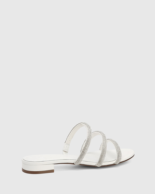 Britte White Microsuede With Diamante Flat Sandal & Wittner & Wittner Shoes