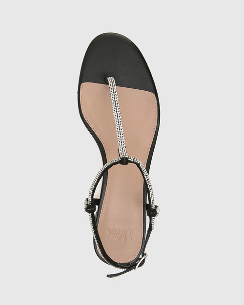 Bartel Black Leather With Diamante Flat Sandal & Wittner & Wittner Shoes