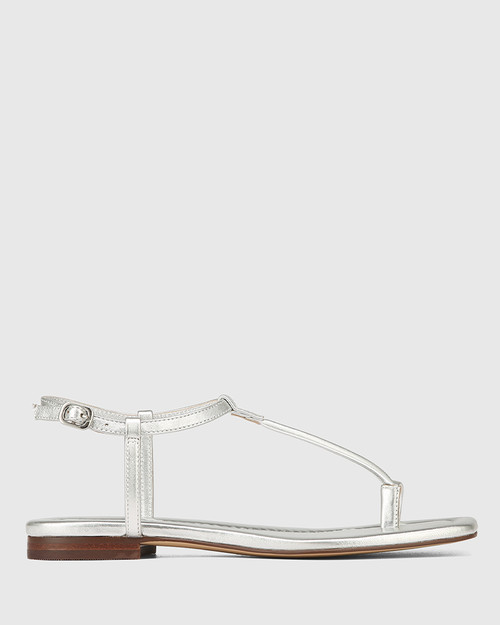 Elwood Silver Metallic Leather Flat Sandal & Wittner & Wittner Shoes