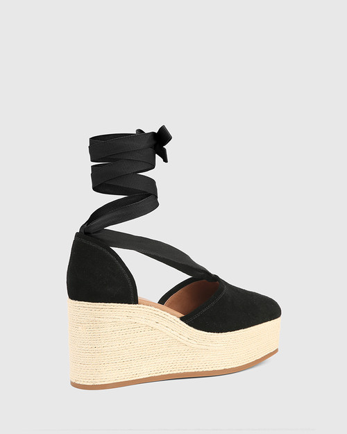 Sadiya Black Suede Wedge Heel Espadrille & Wittner & Wittner Shoes