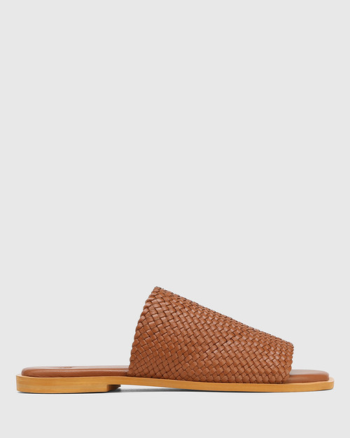 Dot Tan Woven Leather Flat Sandal & Wittner & Wittner Shoes