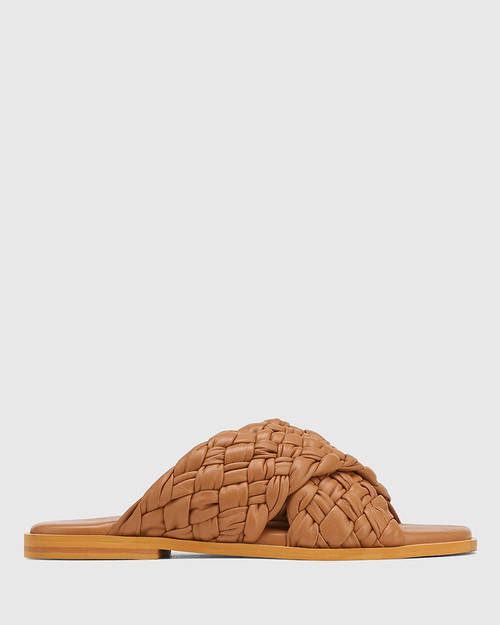 Danim Tan Woven Leather Flat Sandal