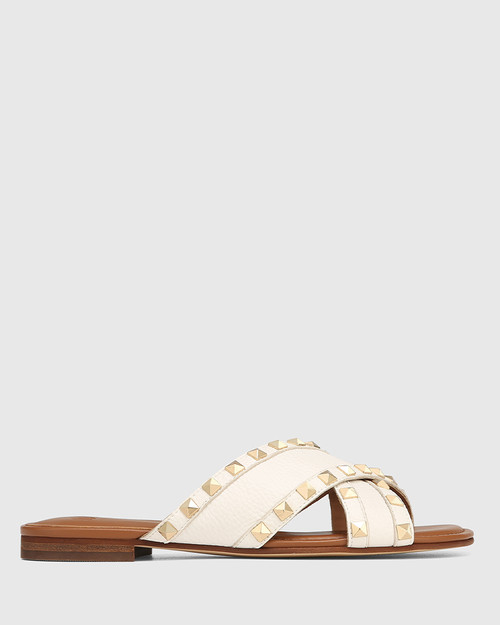 Calabria White Pebbled Leather Flat Sandal & Wittner & Wittner Shoes