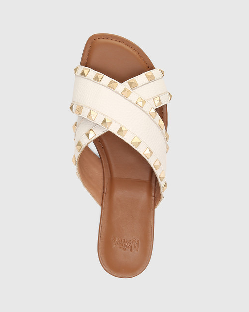 Calabria White Pebbled Leather Flat Sandal & Wittner & Wittner Shoes