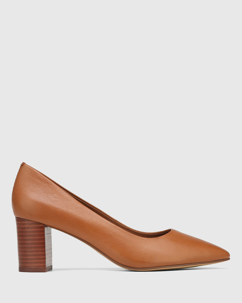 Danson Dark Cognac Leather Block Heel Pump & Wittner & Wittner Shoes