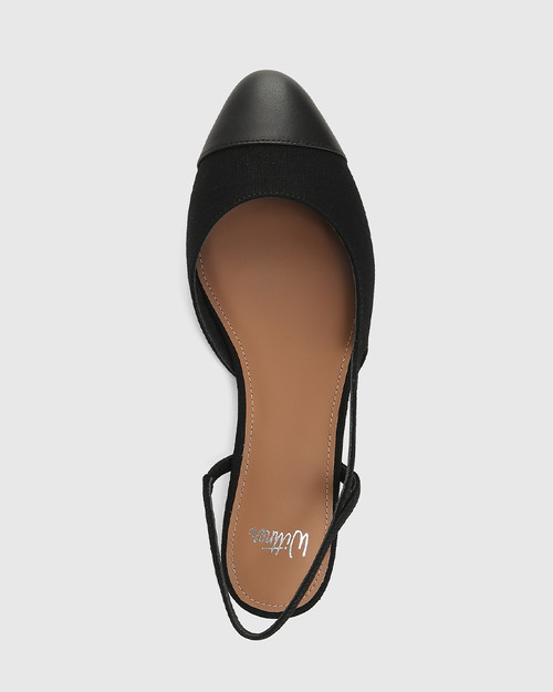 Aniston Black Linen Textile Flat Slingback