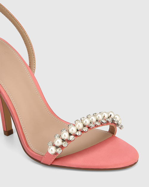 Aria Peachy Pink Recycled Satin Stiletto Heel Sandal & Wittner & Wittner Shoes