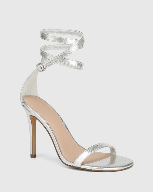 Yardena Silver Snake Embossed Metallic Stiletto Heel Sandal & Wittner & Wittner Shoes