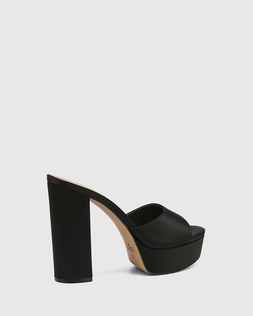 Verelyn Black Recycled Satin Platform Heel Sandal & Wittner & Wittner Shoes