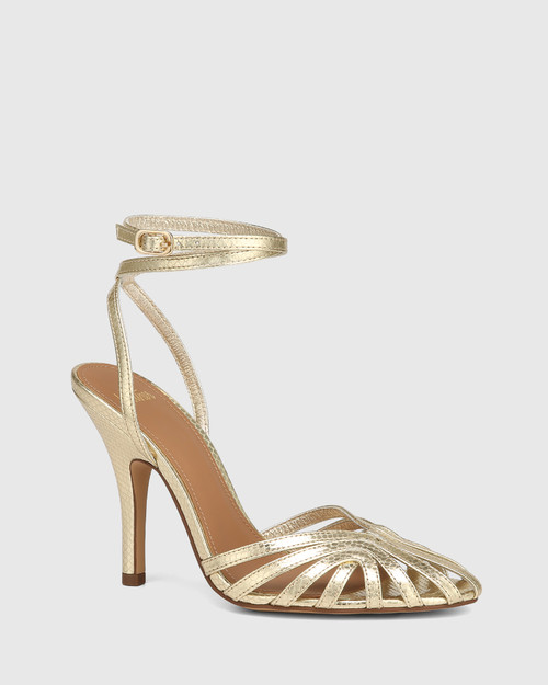 Char Gold Metallic Leather Stiletto Heel Sandal