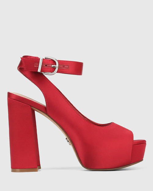Wren Red Recycled Satin Block Heel Platform Sandal & Wittner & Wittner Shoes