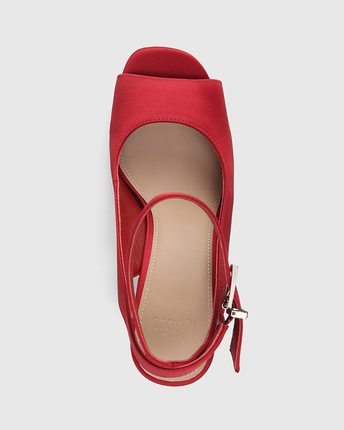 Wren Red Recycled Satin Block Heel Platform Sandal & Wittner & Wittner Shoes