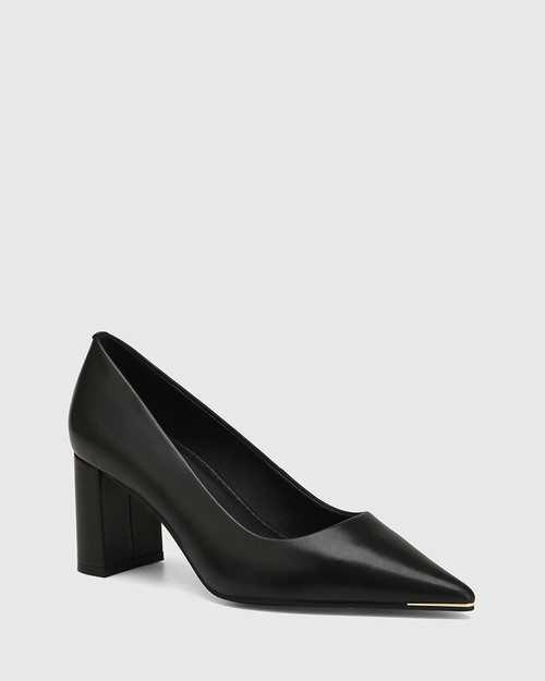 Pearl Black Leather Block Heel Pump & Wittner & Wittner Shoes