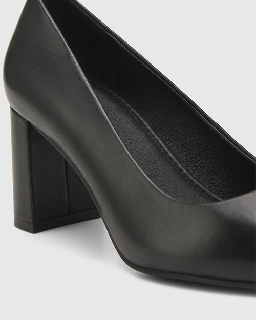 Pearl Black Leather Block Heel Pump & Wittner & Wittner Shoes