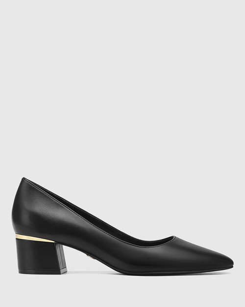 Gemmah Black Leather Block Heel Pump & Wittner & Wittner Shoes