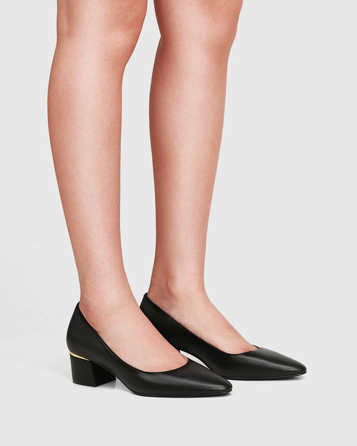 Gemmah Black Leather Block Heel Pump & Wittner & Wittner Shoes