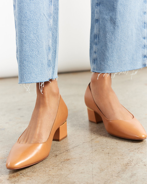 Gemmah Tan Leather Block Heel Pump